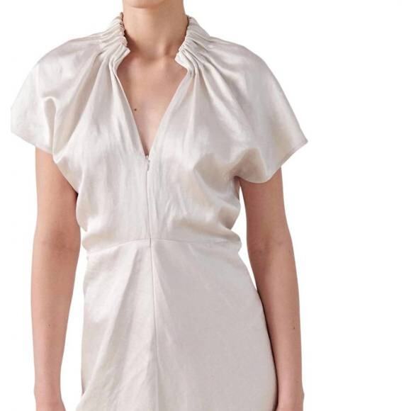 Zero + Maria Cornejo Stella Silver White Satin Ruched Gathered Cocktail Dress - Picture 4 of 16